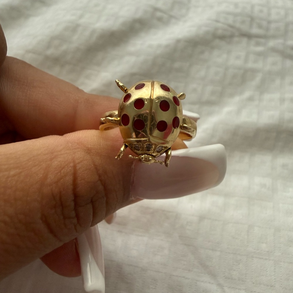 14k Solid Gold Ladybug Ring - image 1